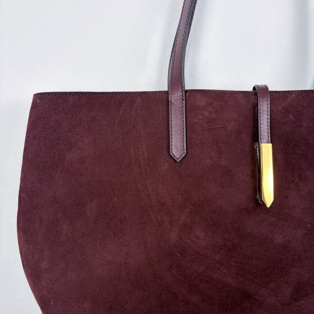 DeMellier London Tokyo Leather-Trimmed Suede Tote Burgundy - Picture 2 of 6